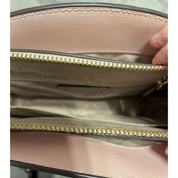Authentic Michael Kors small pink leather purse satchel crossbody bag chain
